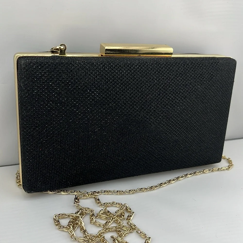 Natasha Black Metallic Gold Clutch Evening Purse‎ Handbag Bag